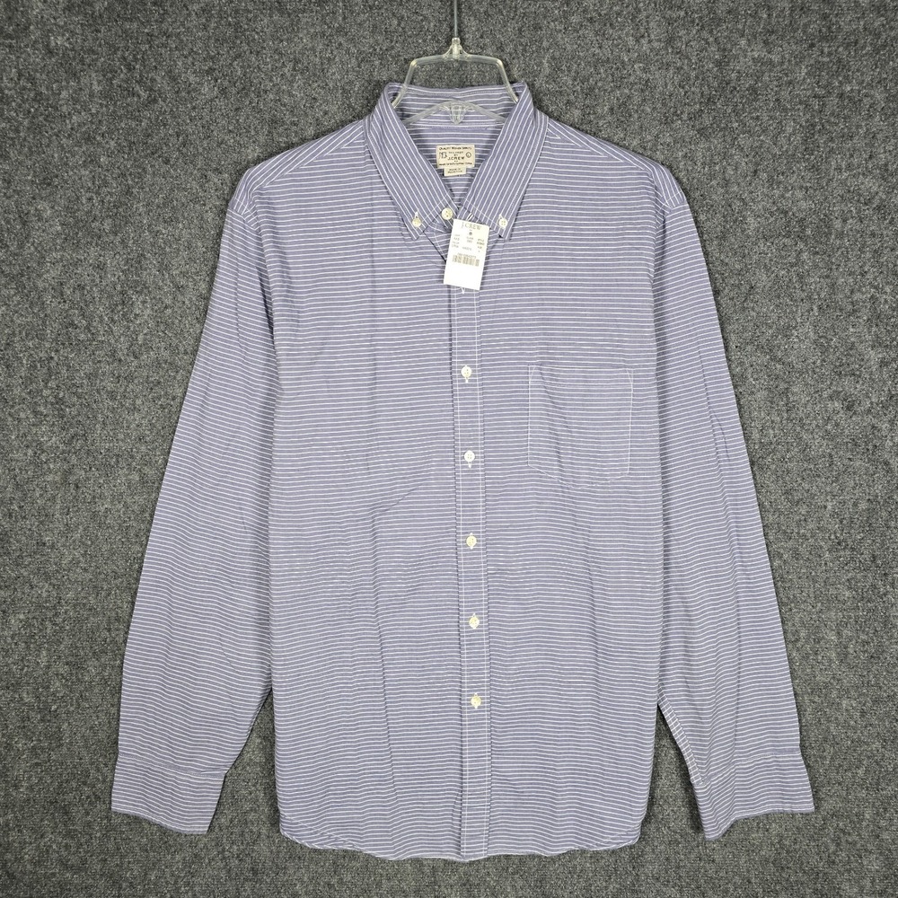 J Crew Oxford Shirt Men's Large Blue Horizontal Striped Button Down Woven Tailor - Picture 2 of 8
